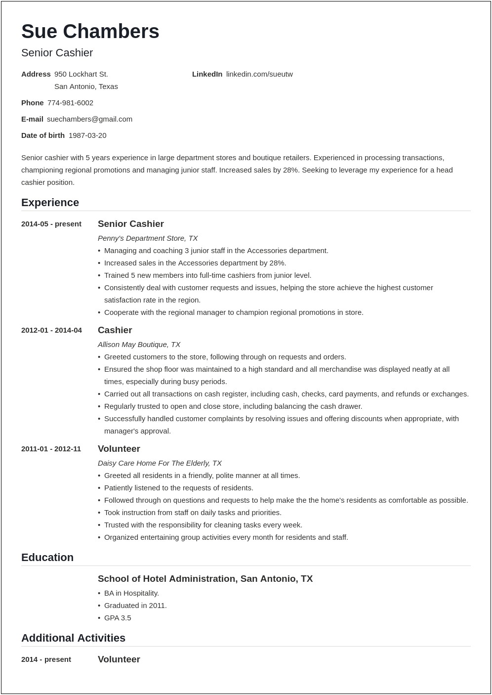 Pputting Grocery Store Work Experience On Resume