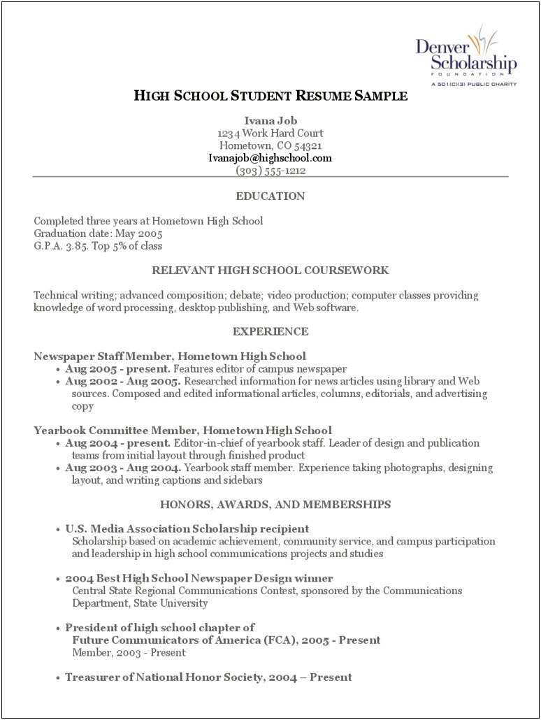Practice Resume For Middle School Students