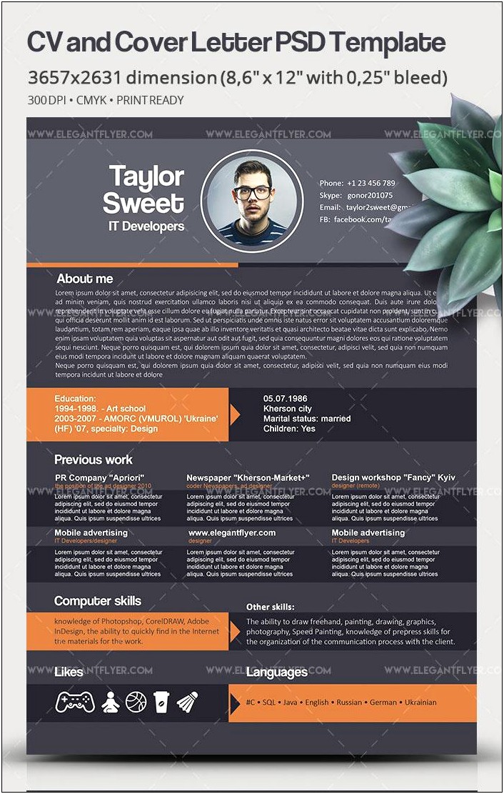 Premium Cv Resume Psd Template With Cover Letter