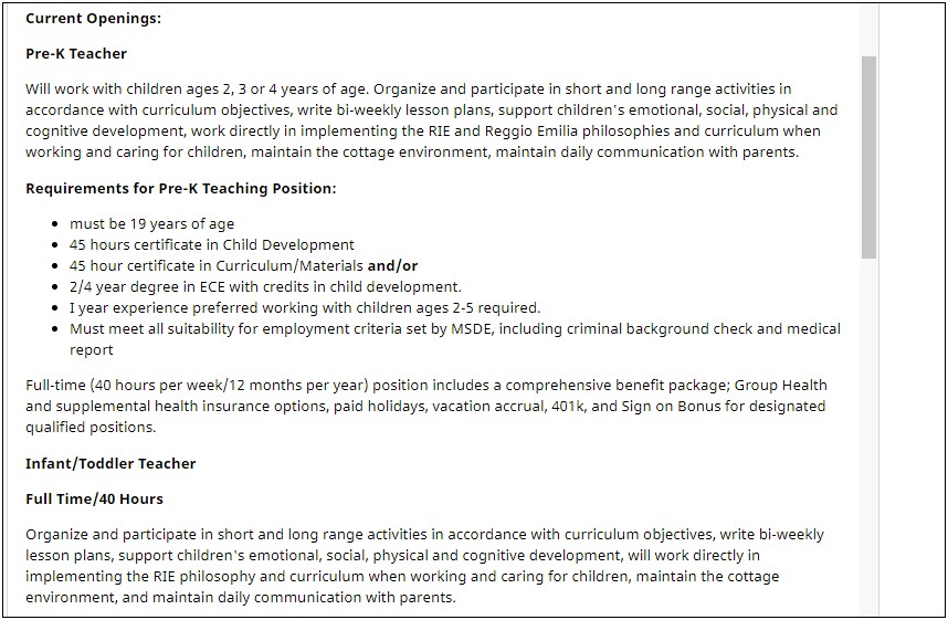 Preschool Skills To Put On Resume