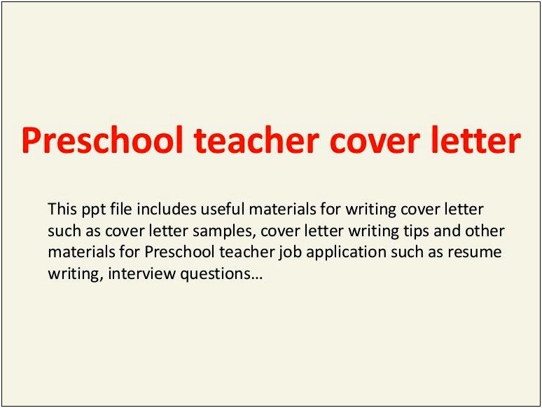 Preschool Teacher Resume Cover Letter Sample
