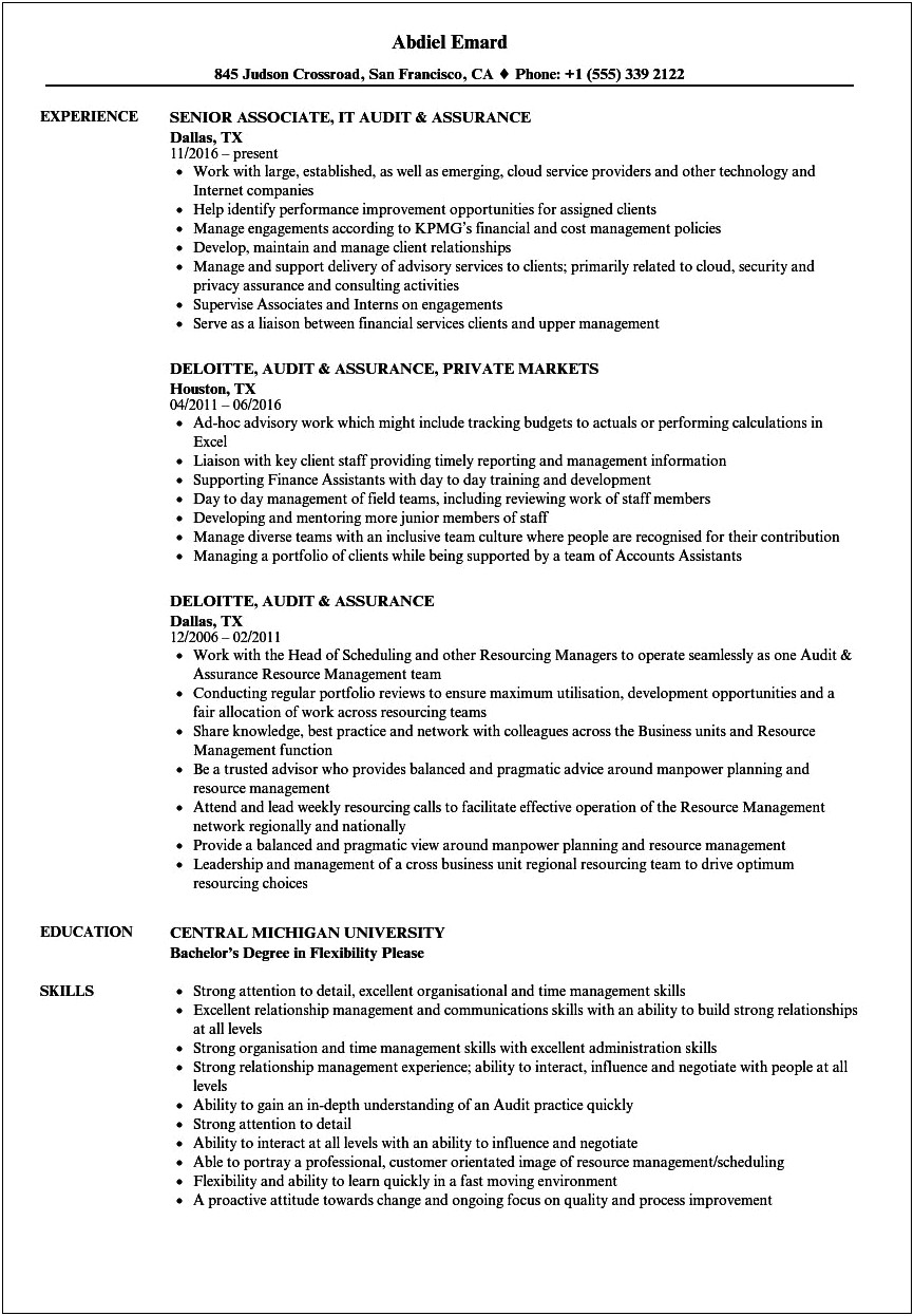 Present Big 4 Experience On Resume