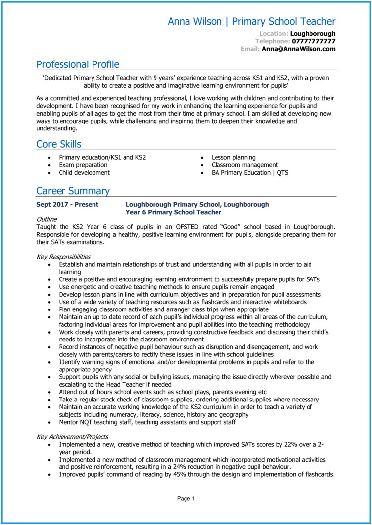 Primary And Secondary Skills In Resume