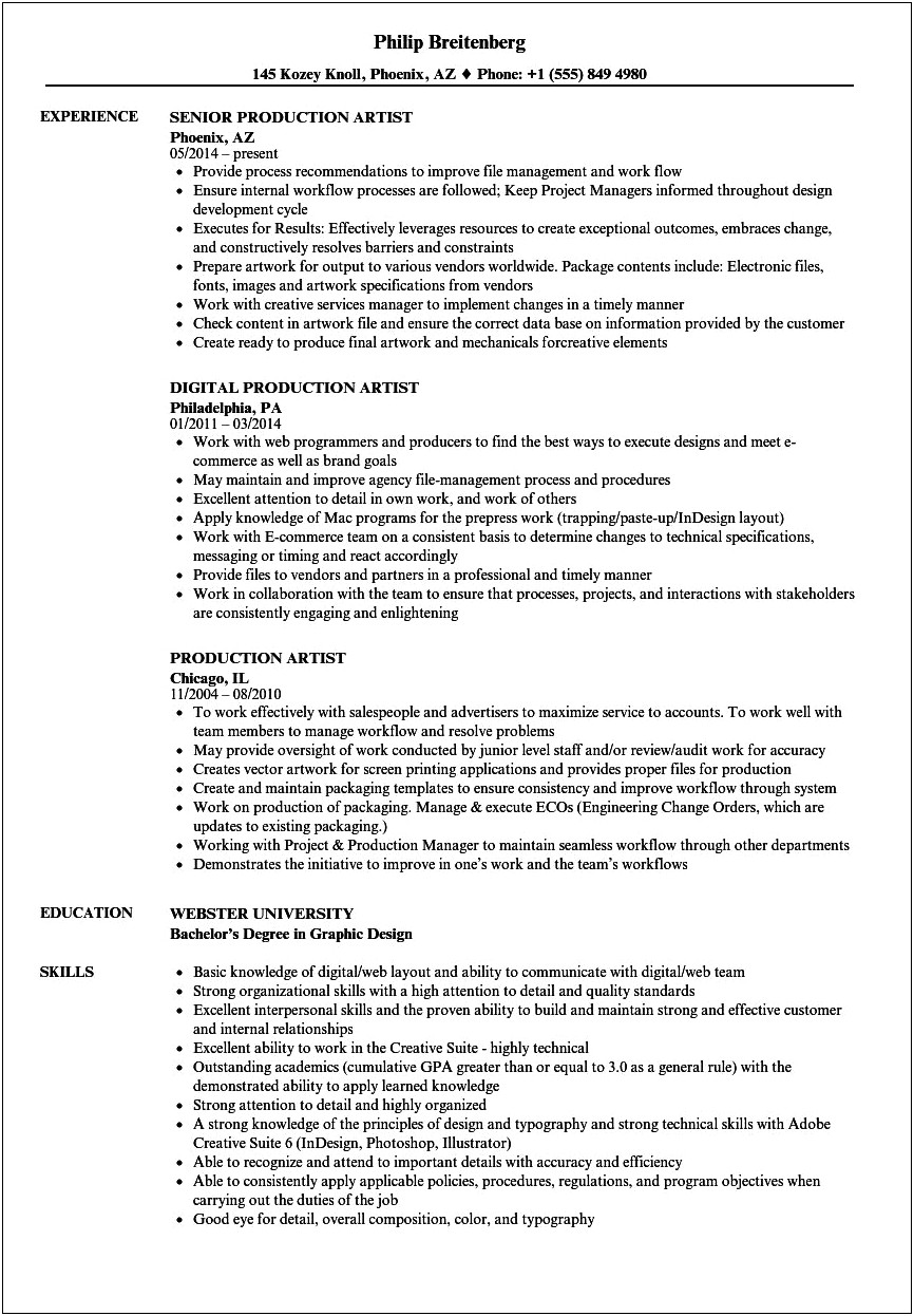 Print Production Resume Skill Graphic Design