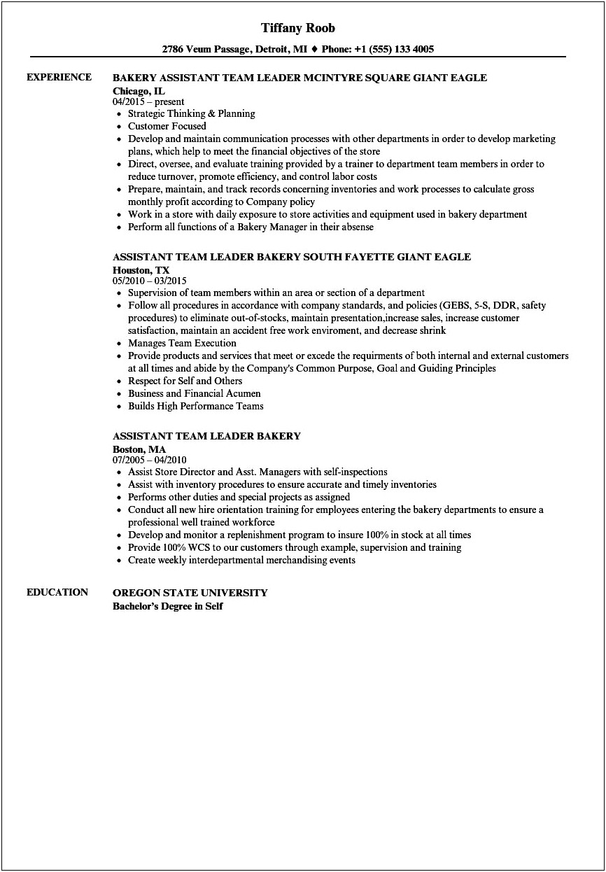 Printable Bakery Clerk Job Description For Resume