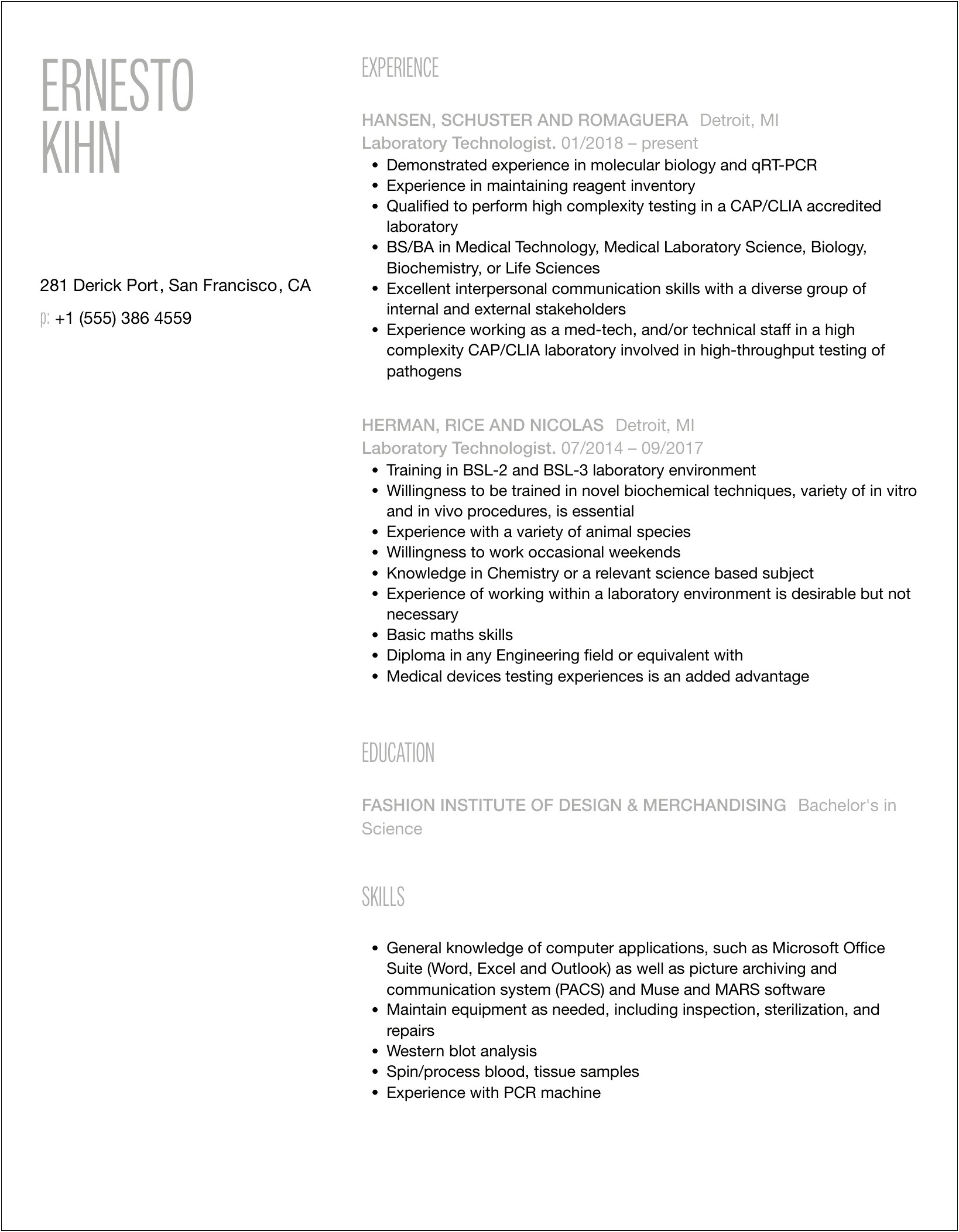 Process Sputum Samples In Lab Resume