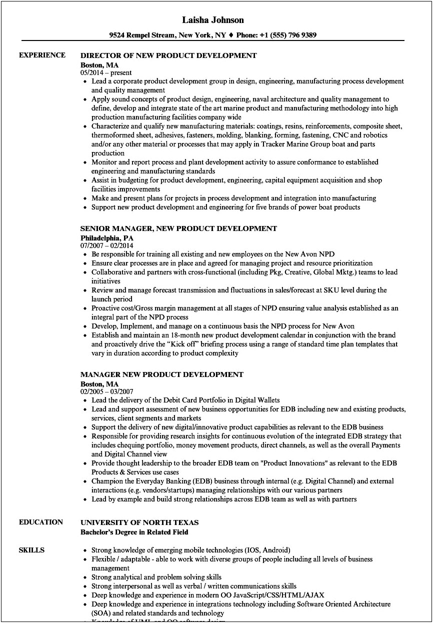 Product Development In Information Technology Resume Examples