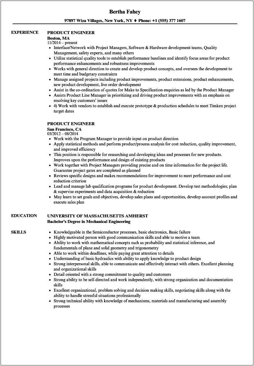 Product Engineer Resume Examples Automotive Supplier