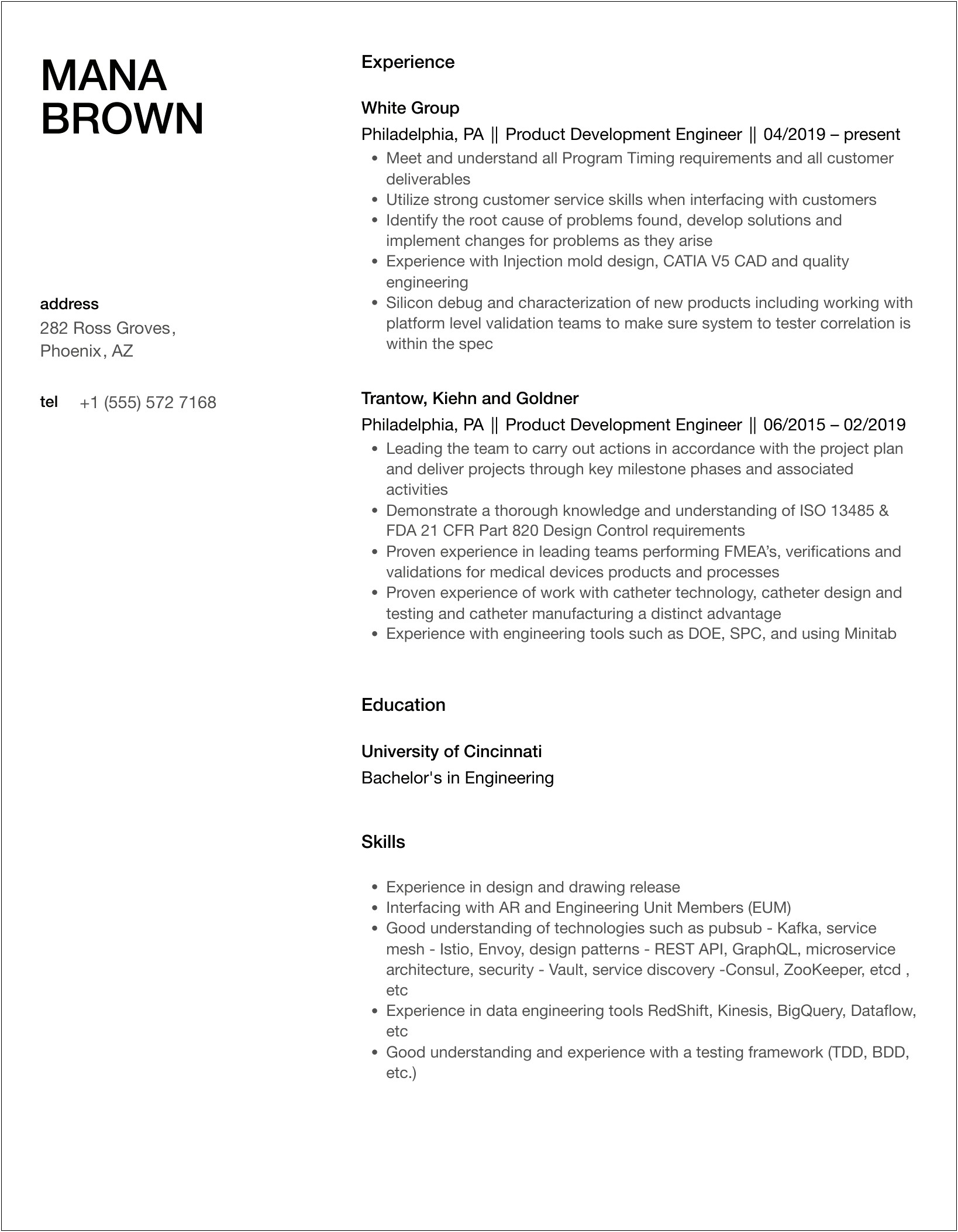 Product Engineer Resume Sample Automotive Dynamic Sealing