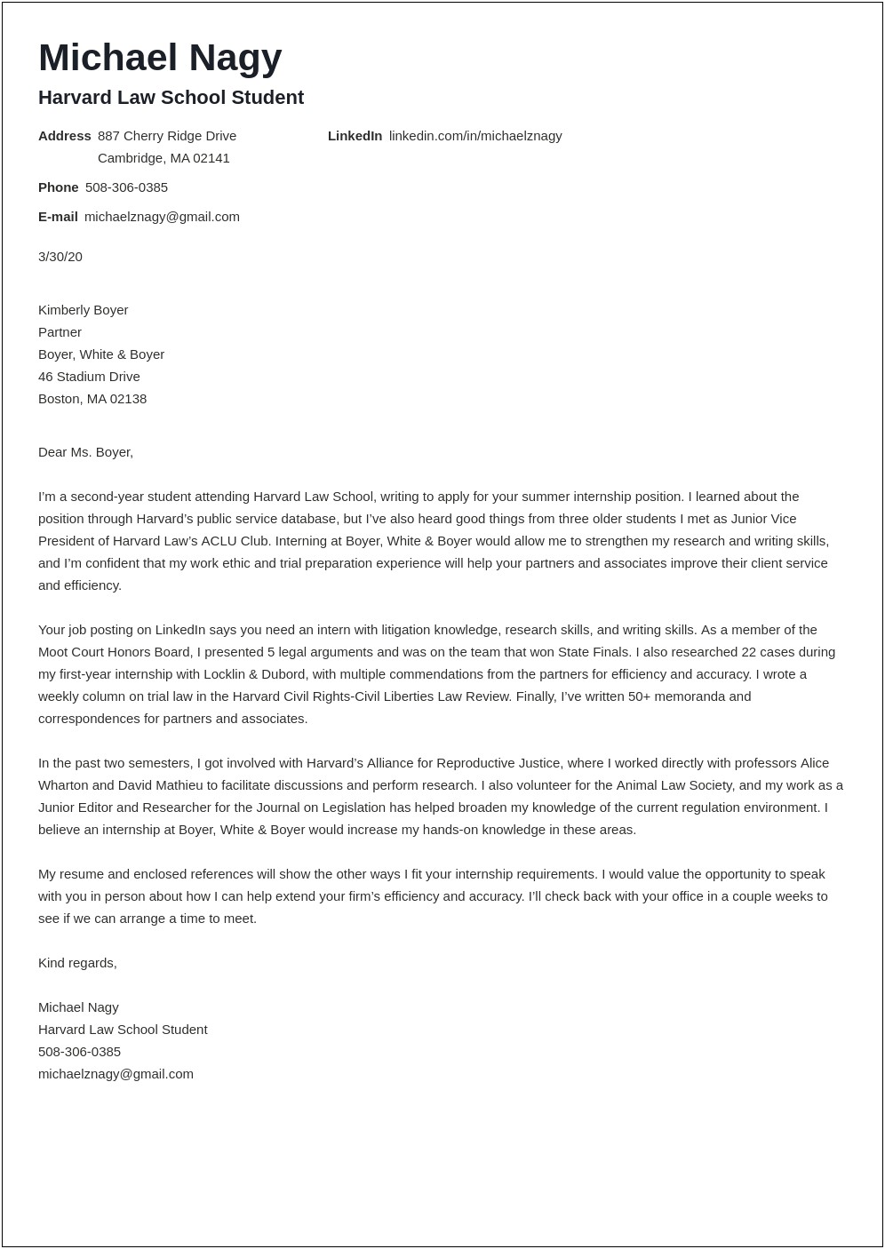 Professional Cover Letter And Resume Harvard