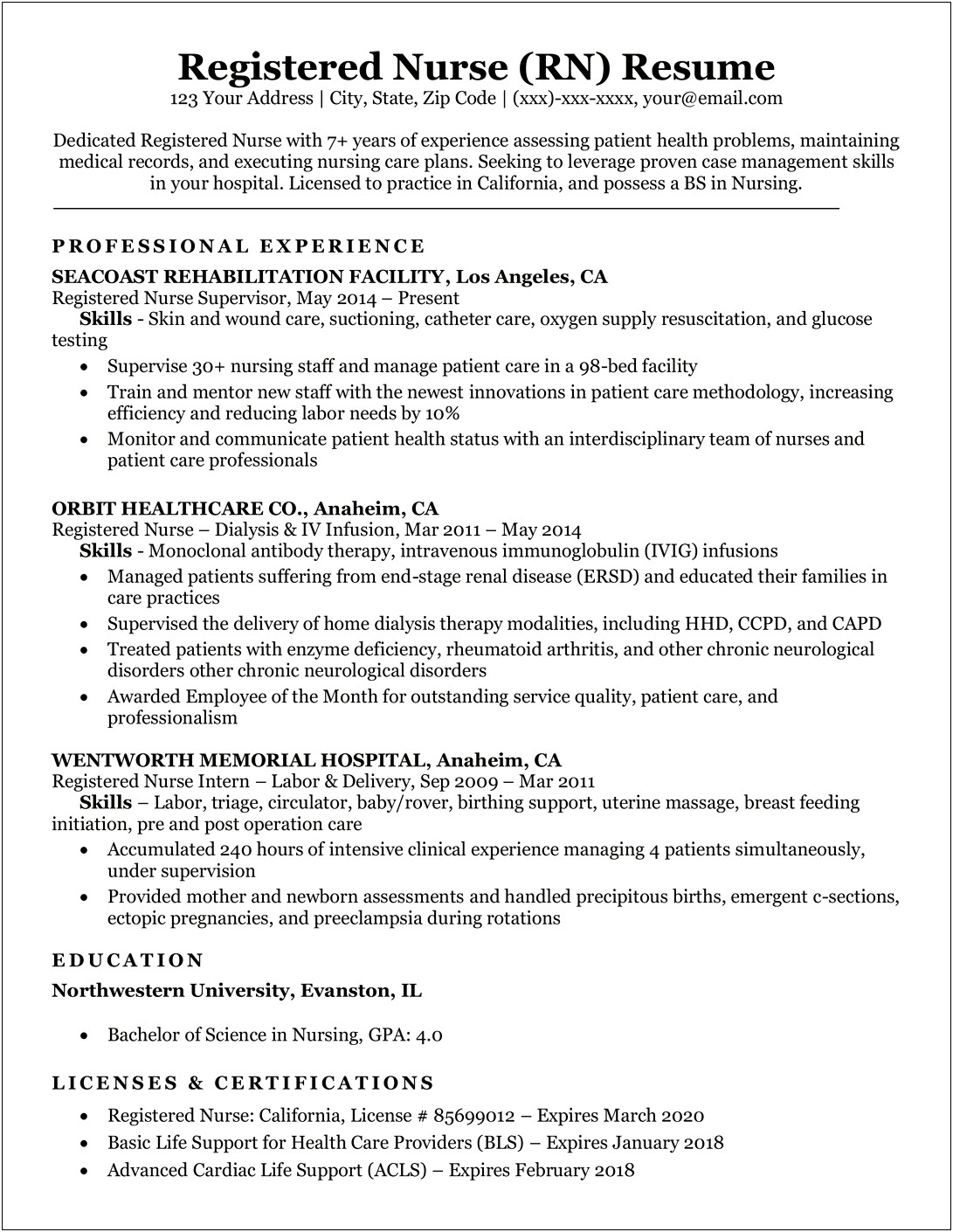 Professional Description For Resume Registered Nurse