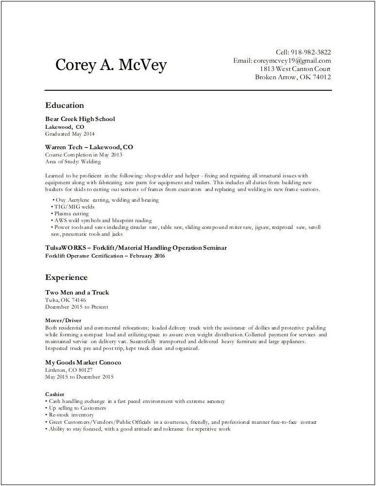 Professional Mover Driver Job Description For Resume