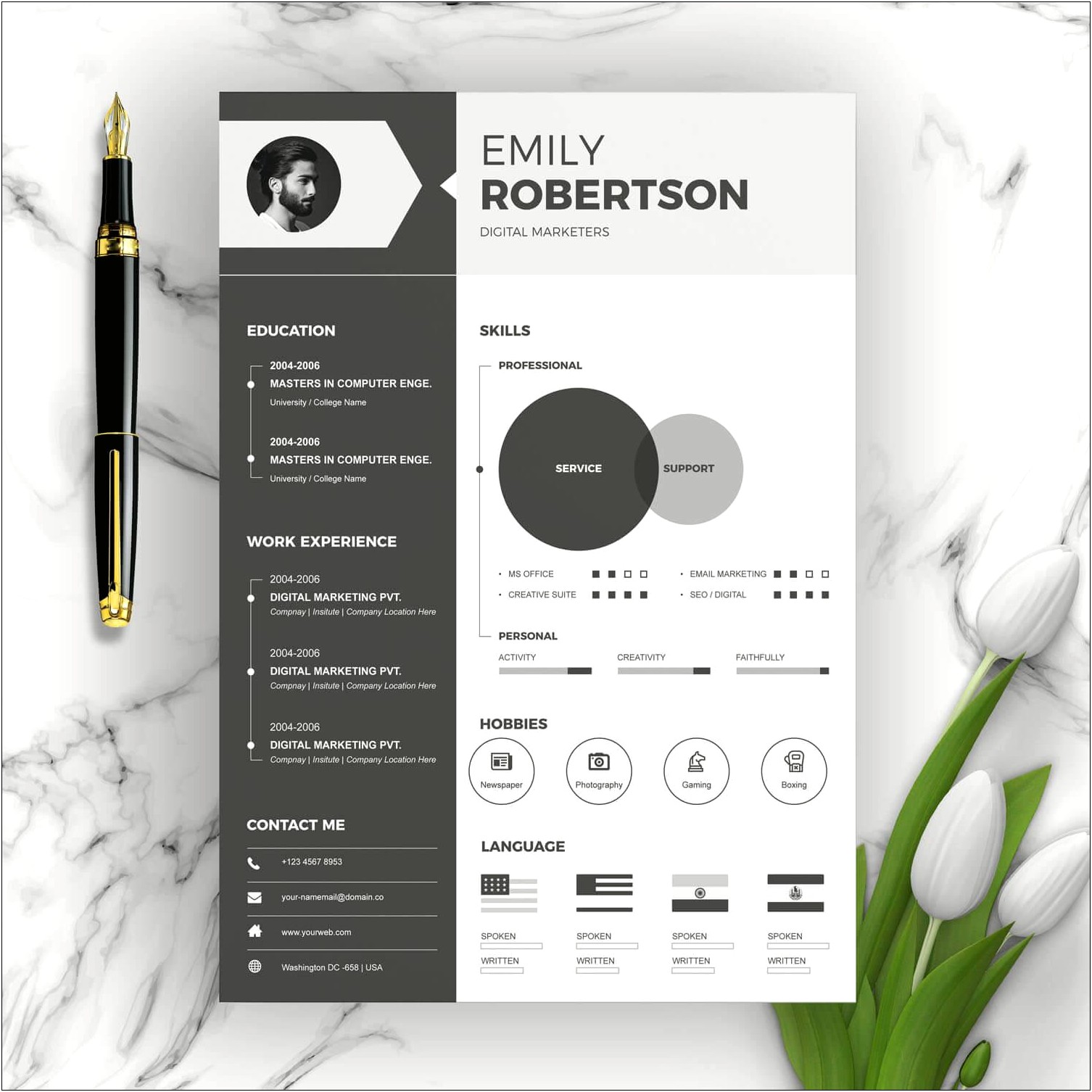 Professional One Page Resume Template Free