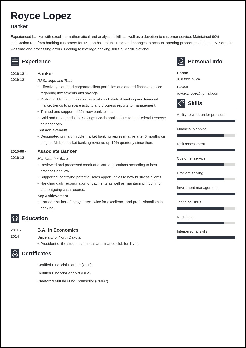 Professional Resume Samples For Banking Jobs