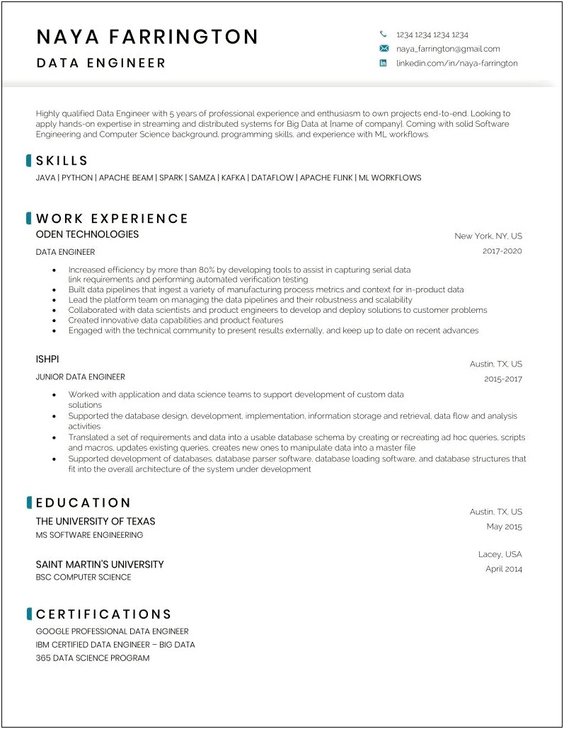 Professional Resume Samples For Engineers