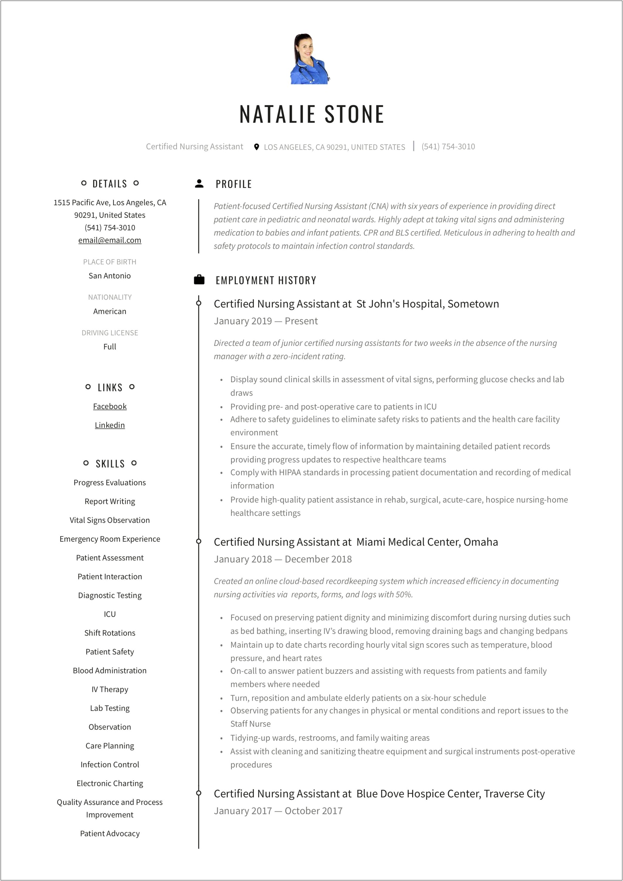 Professional Resume Template For Patient Care Technicians