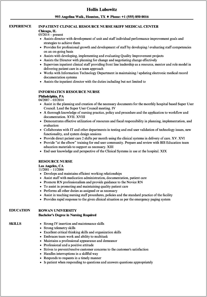 Professional Skills And Attributes Nursing Resume