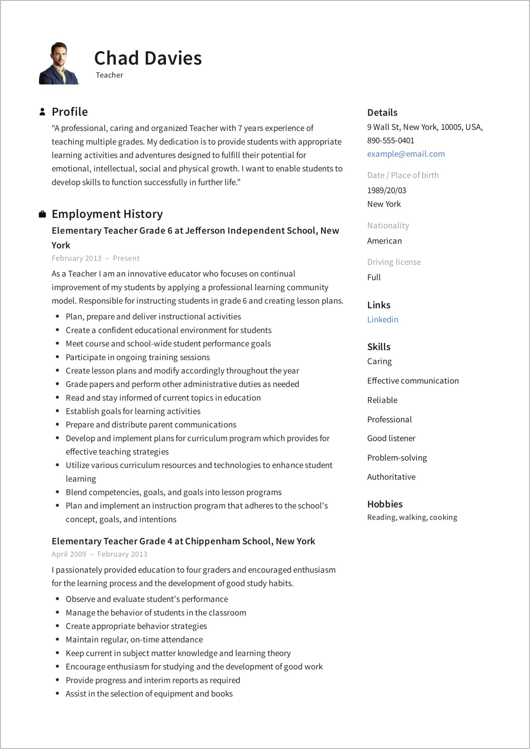 Professional Skills Examples For Teacing Resume