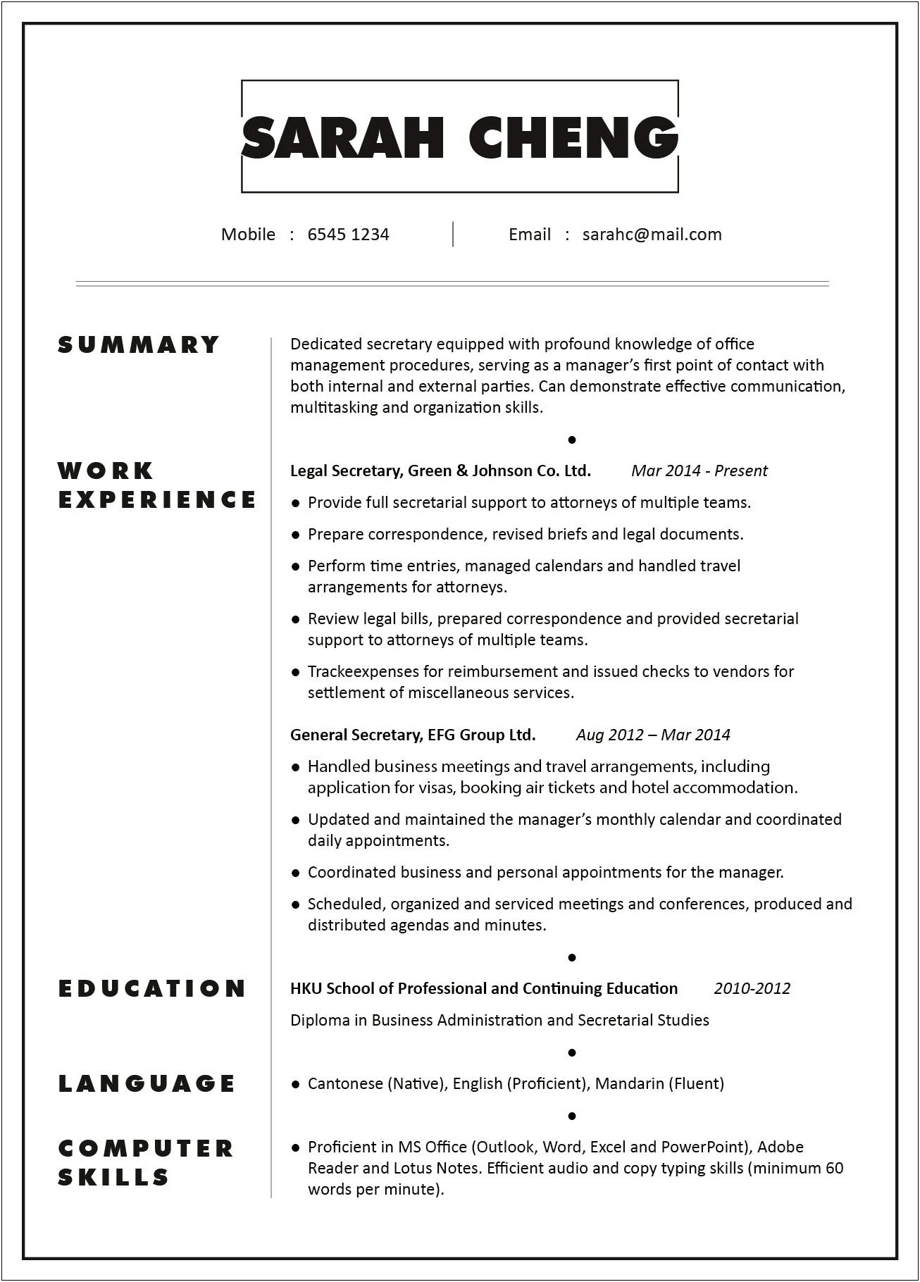 Professional Skills For Legal Secretary Resume