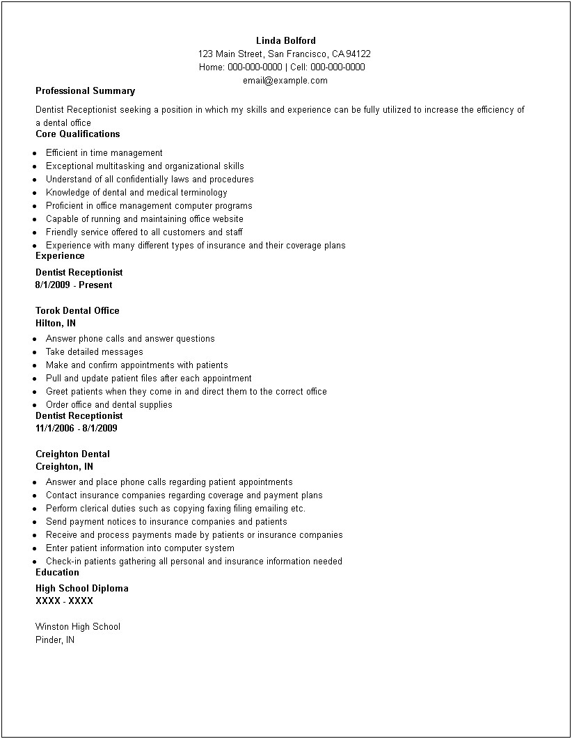 Professional Summary For A Dental Resume