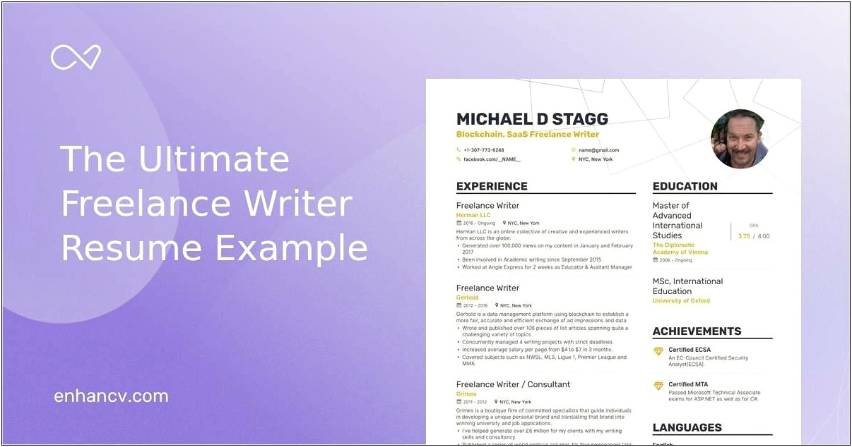 Professional Summary For A Writer Resume