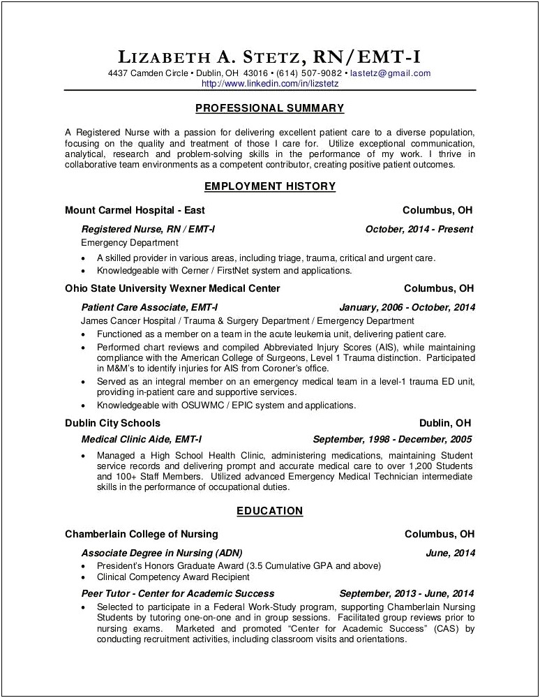 Professional Summary For New Grad Rn Resume