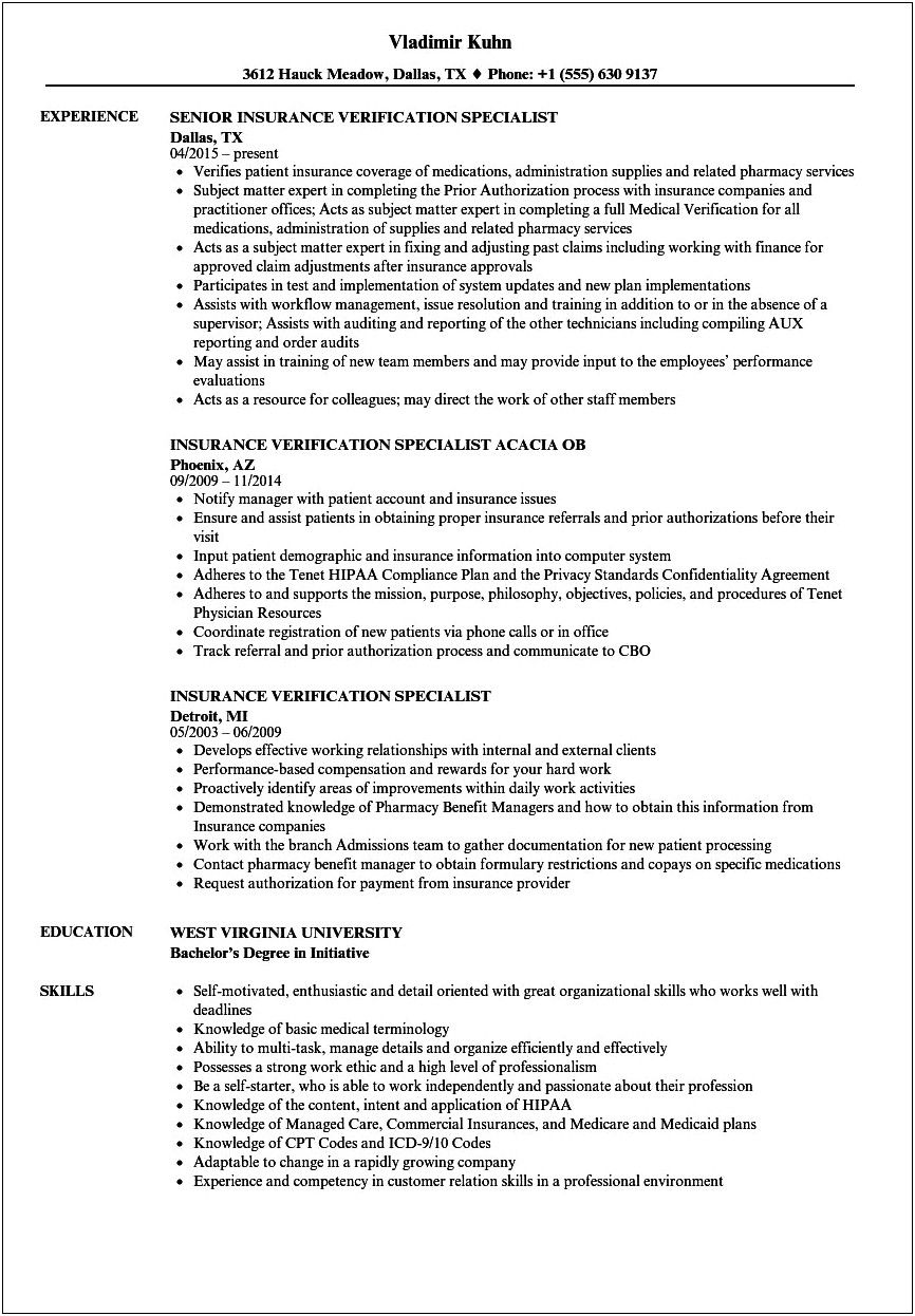 Professional Summary On Resume For Insurance