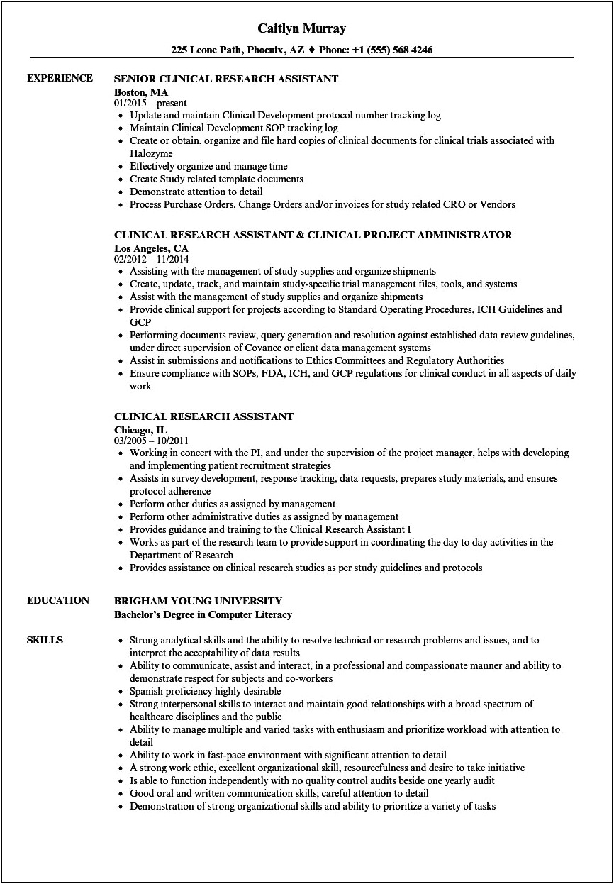 Professional Summary Resume Clinical Research Coordinator