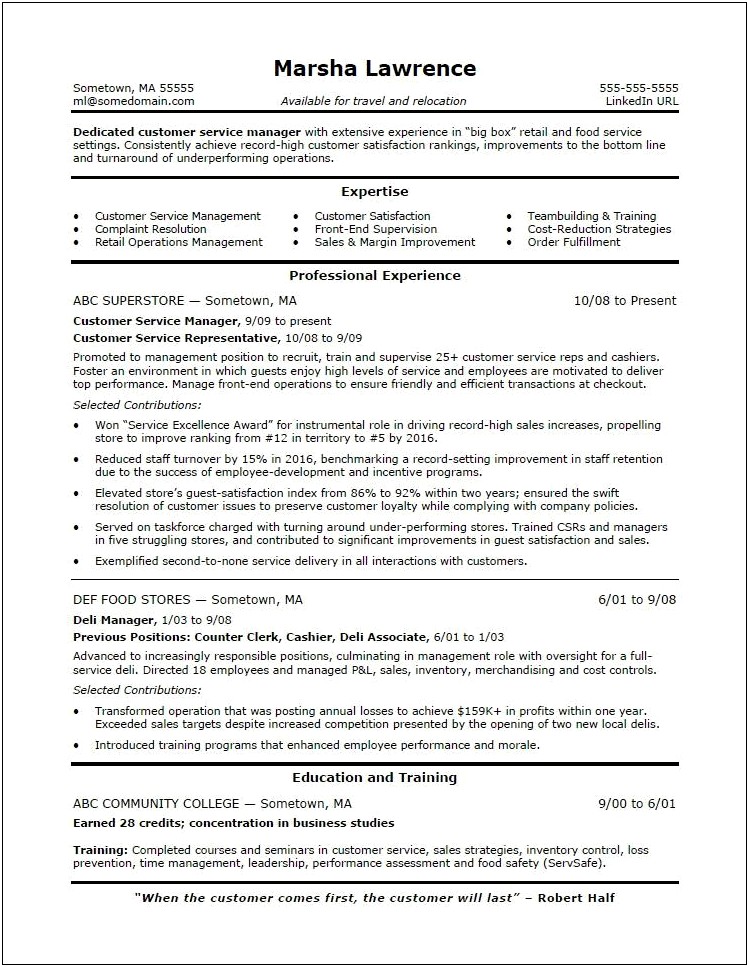 Professonal Summary Resume Examples For Experienced Middle Manager