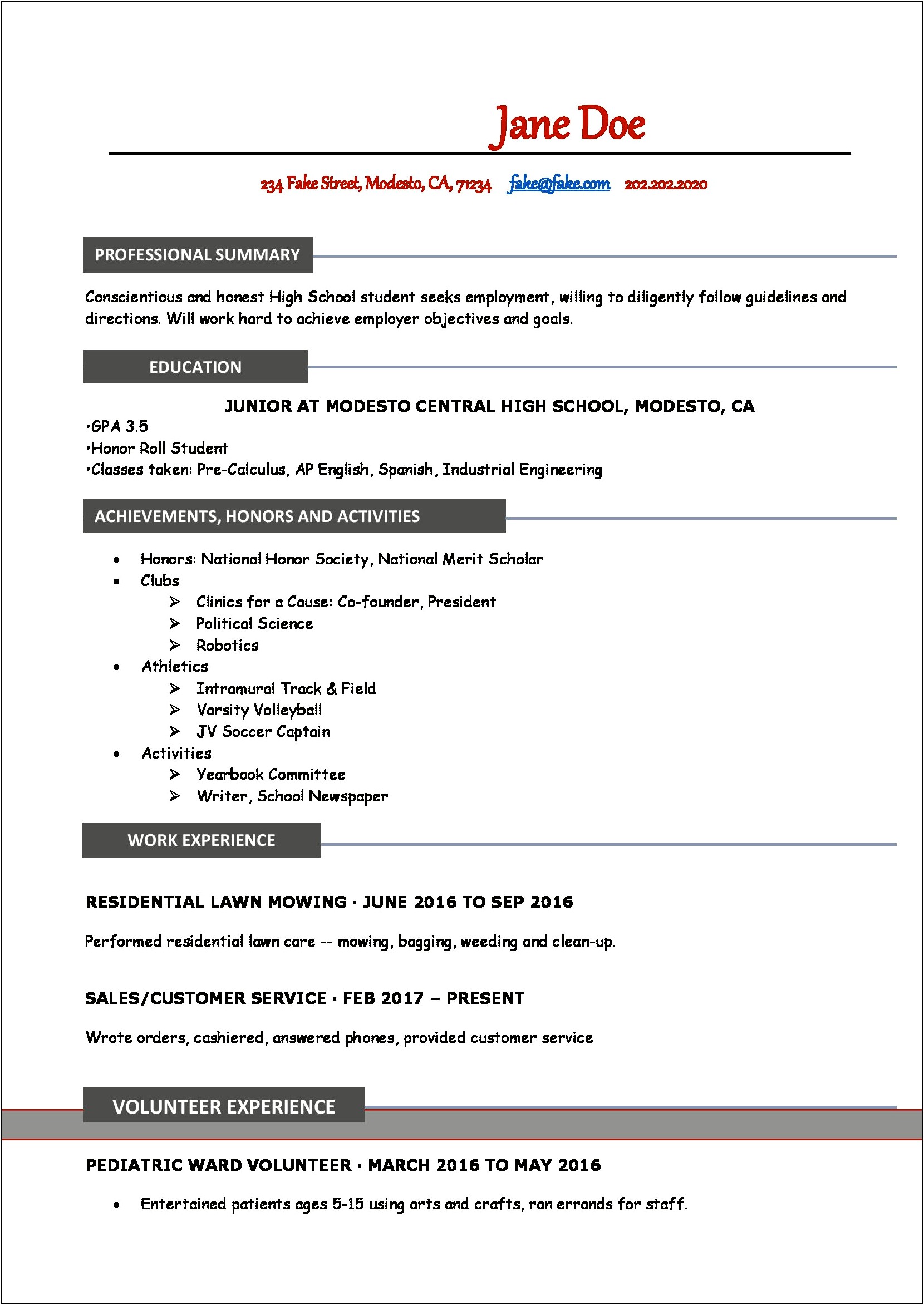 Profile For A High School Resume