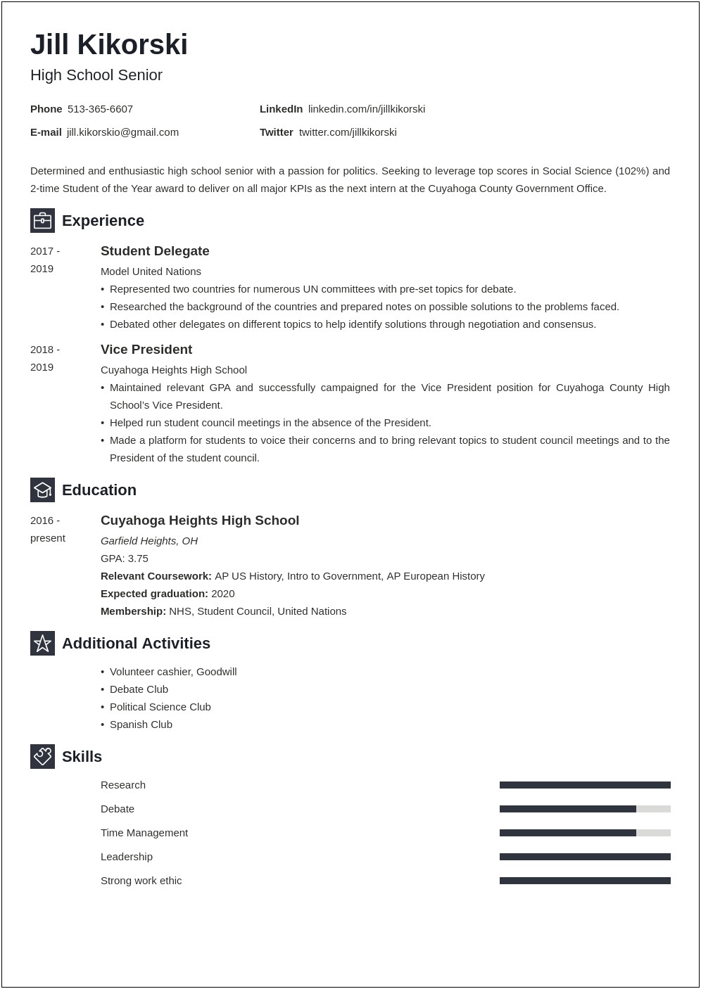 Profile For Resume High School Student