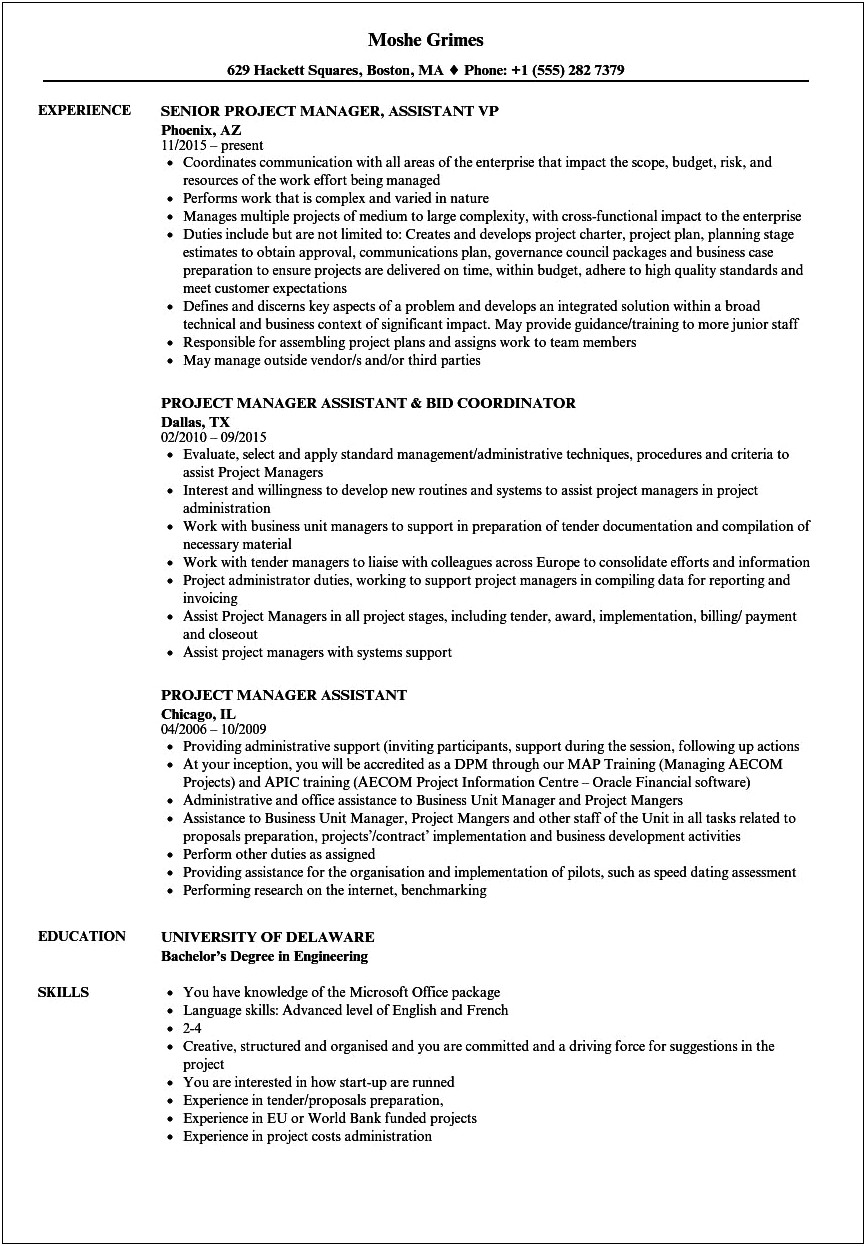 Program Management Administrative Support Resume Bullet