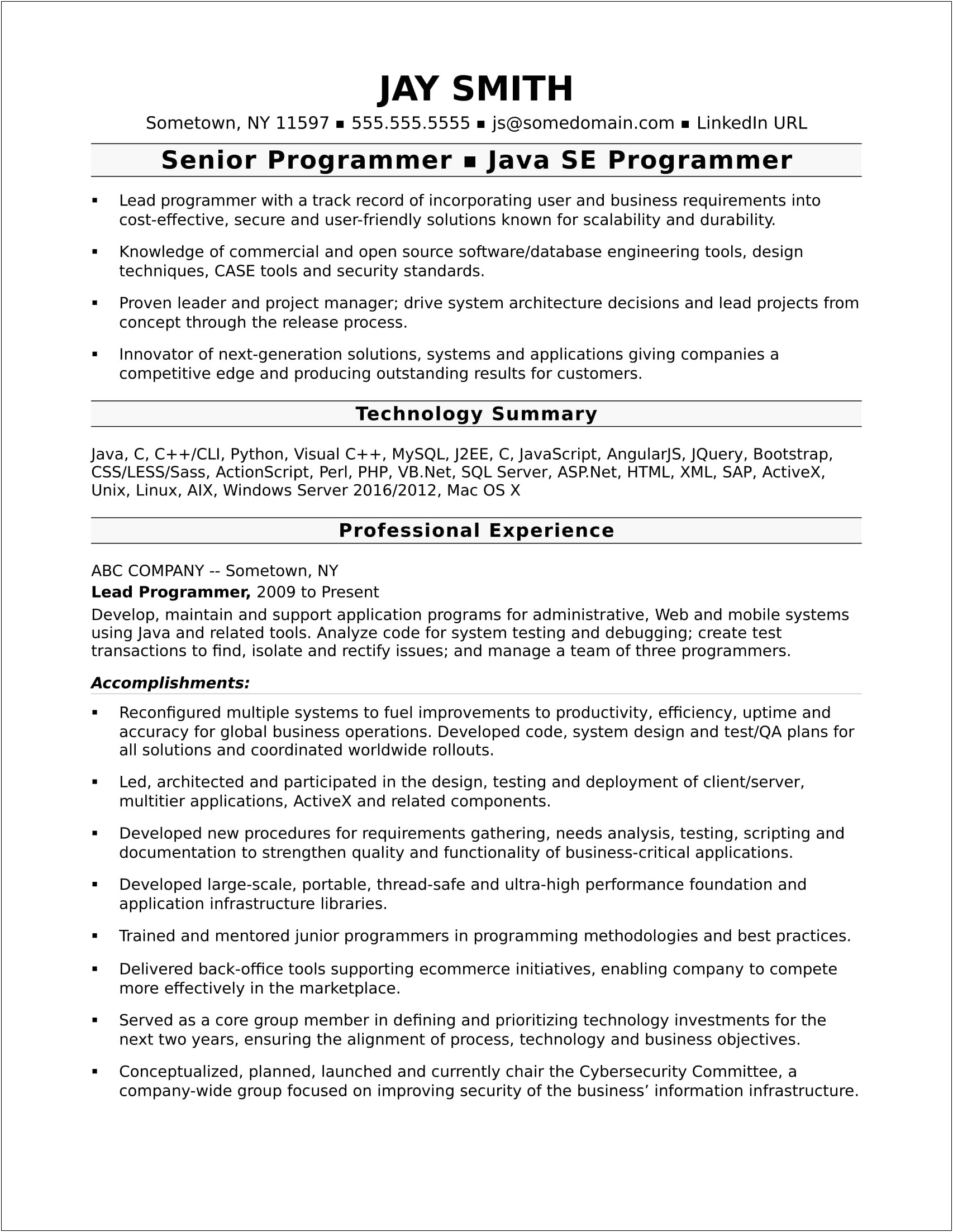 Programming Experience On Resume Site Edu