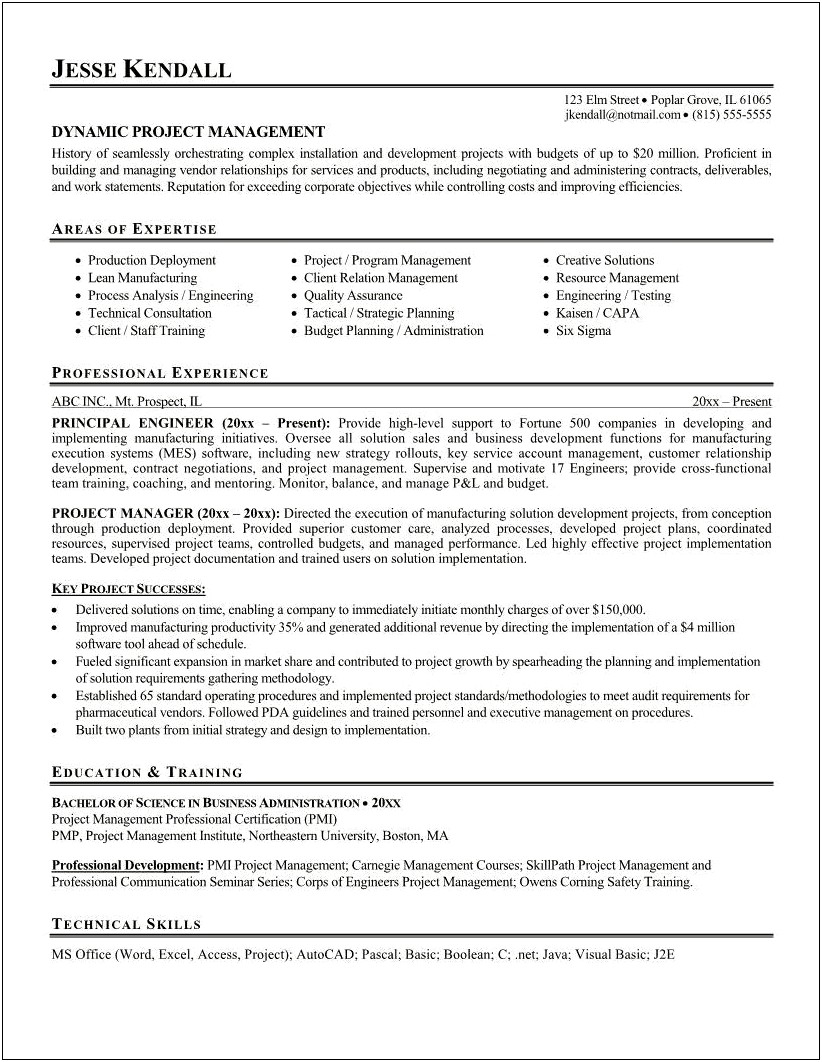 Project Manage For Good Manufacturing Paractices Resume