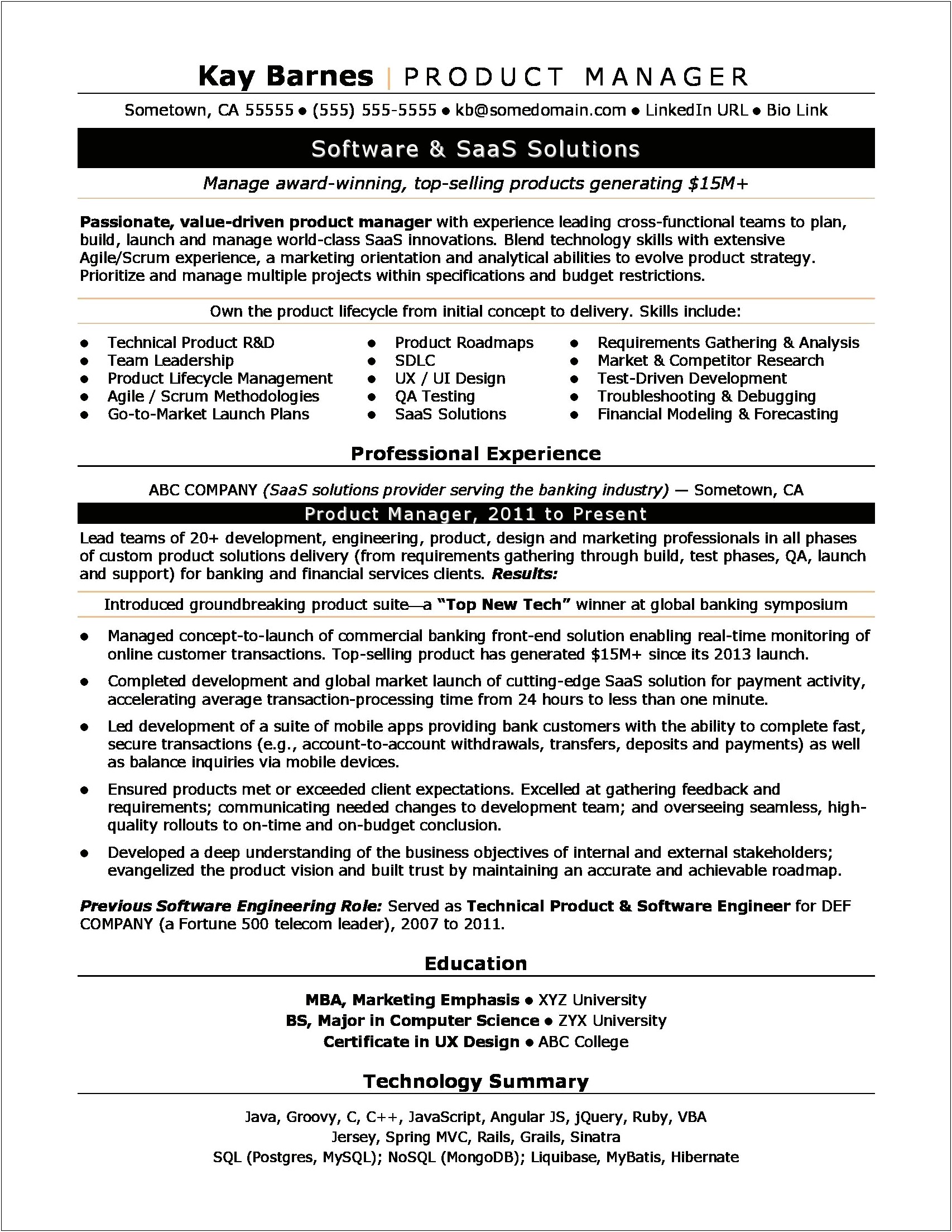 Project Manager Resume Examples 2019 Pdf