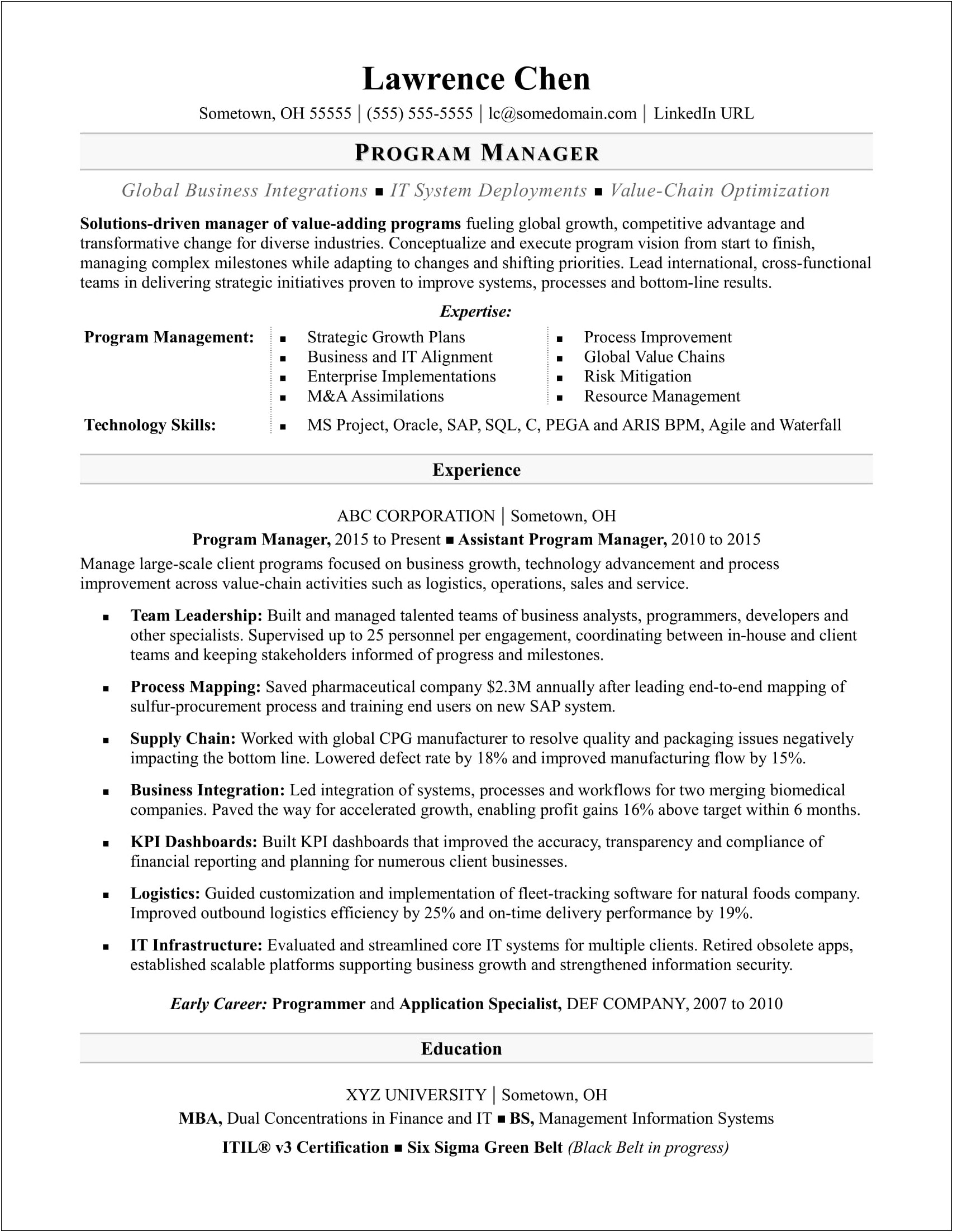 Project Manager Resume Sample Population Health