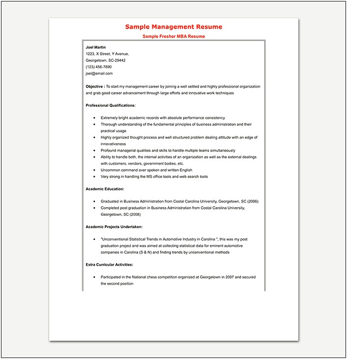 Projects On Resume Sample For Fresh Graduate