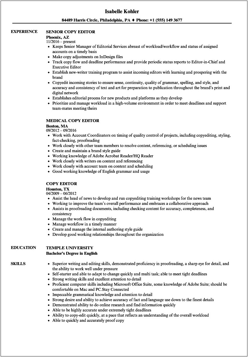 Proofreader For Textbook High School Resume