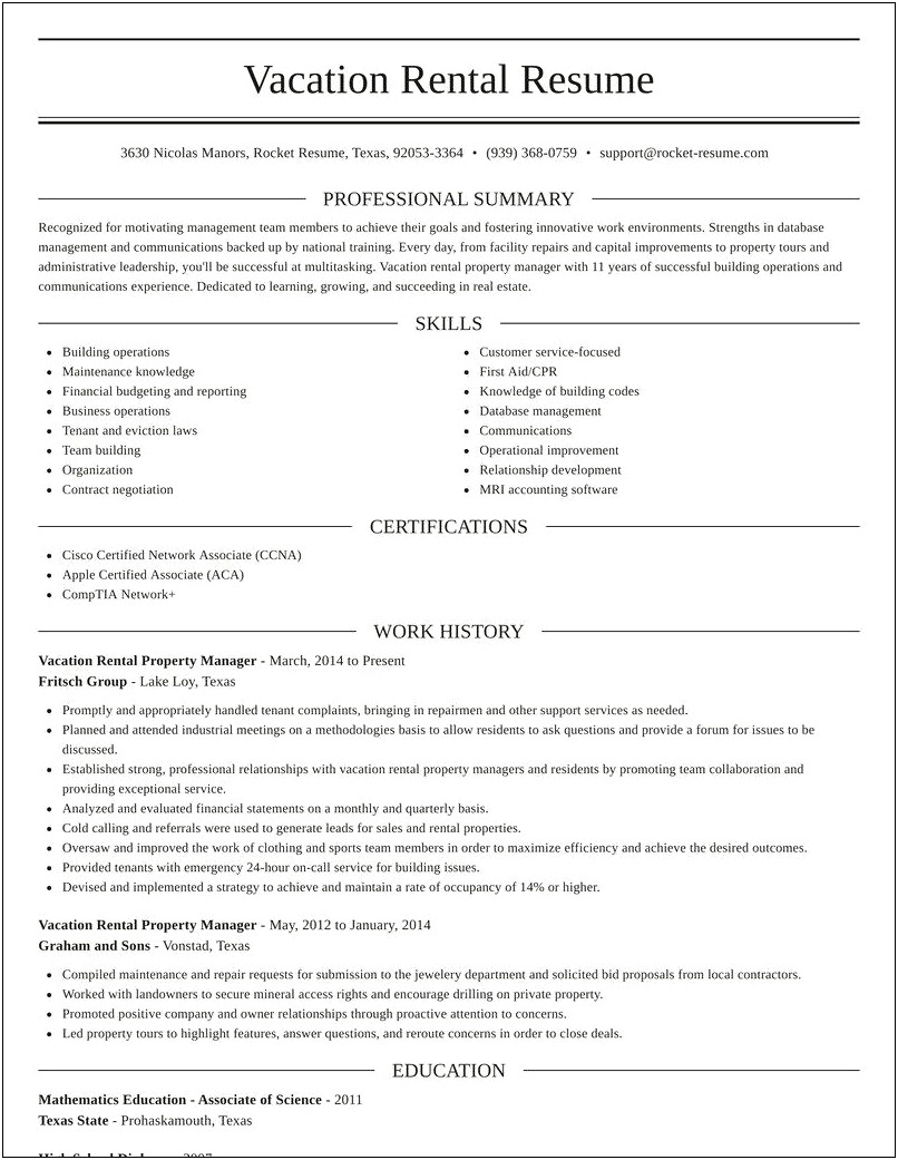 Property Manager Be Included In A Resume