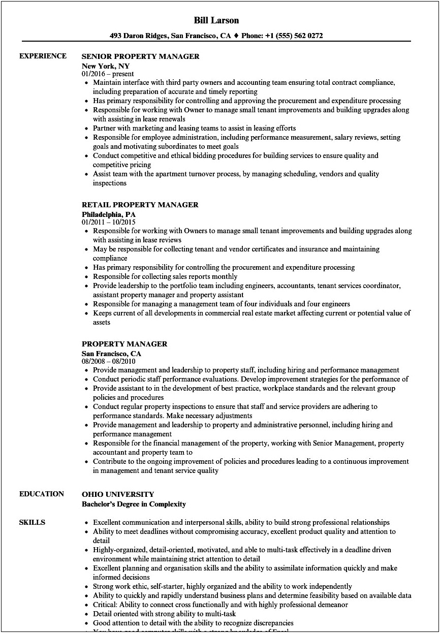 Property Manager Terms To Use In Resume