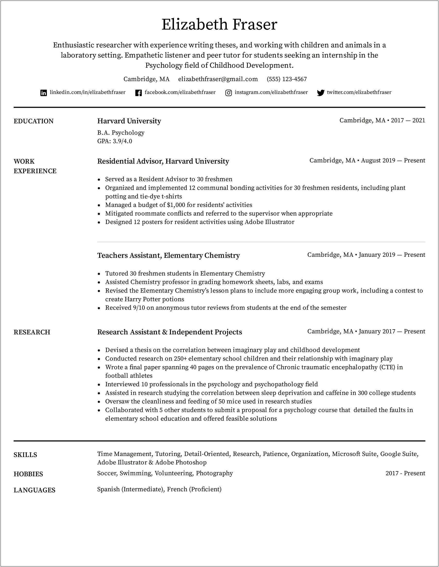 Psych Degree In Business Objective Resume Examples