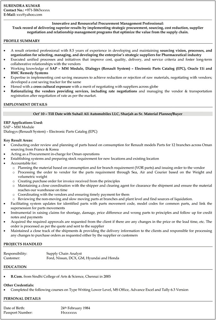 Purchasing Manager Resume In Manufacturing Job Description