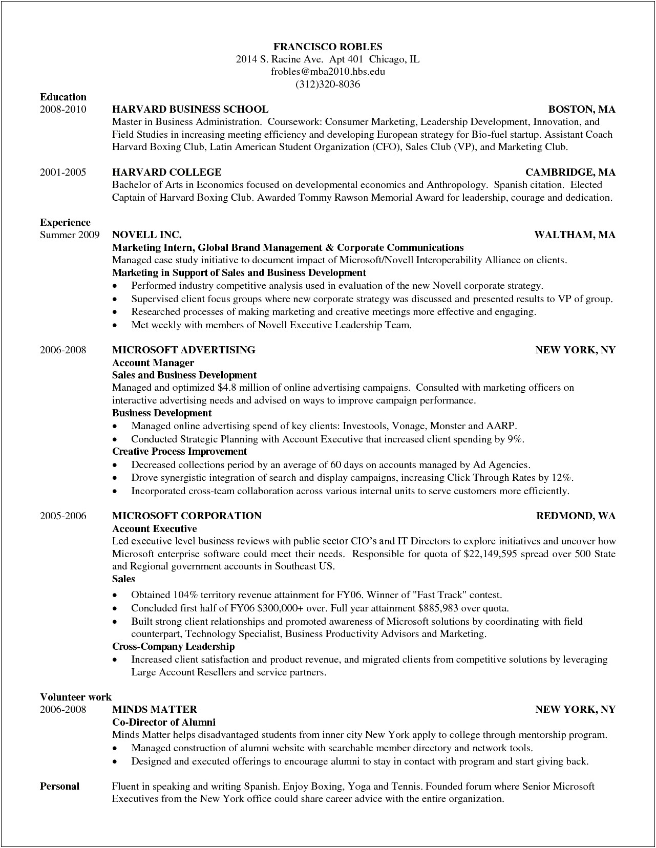 Put Mba In Business School Resume