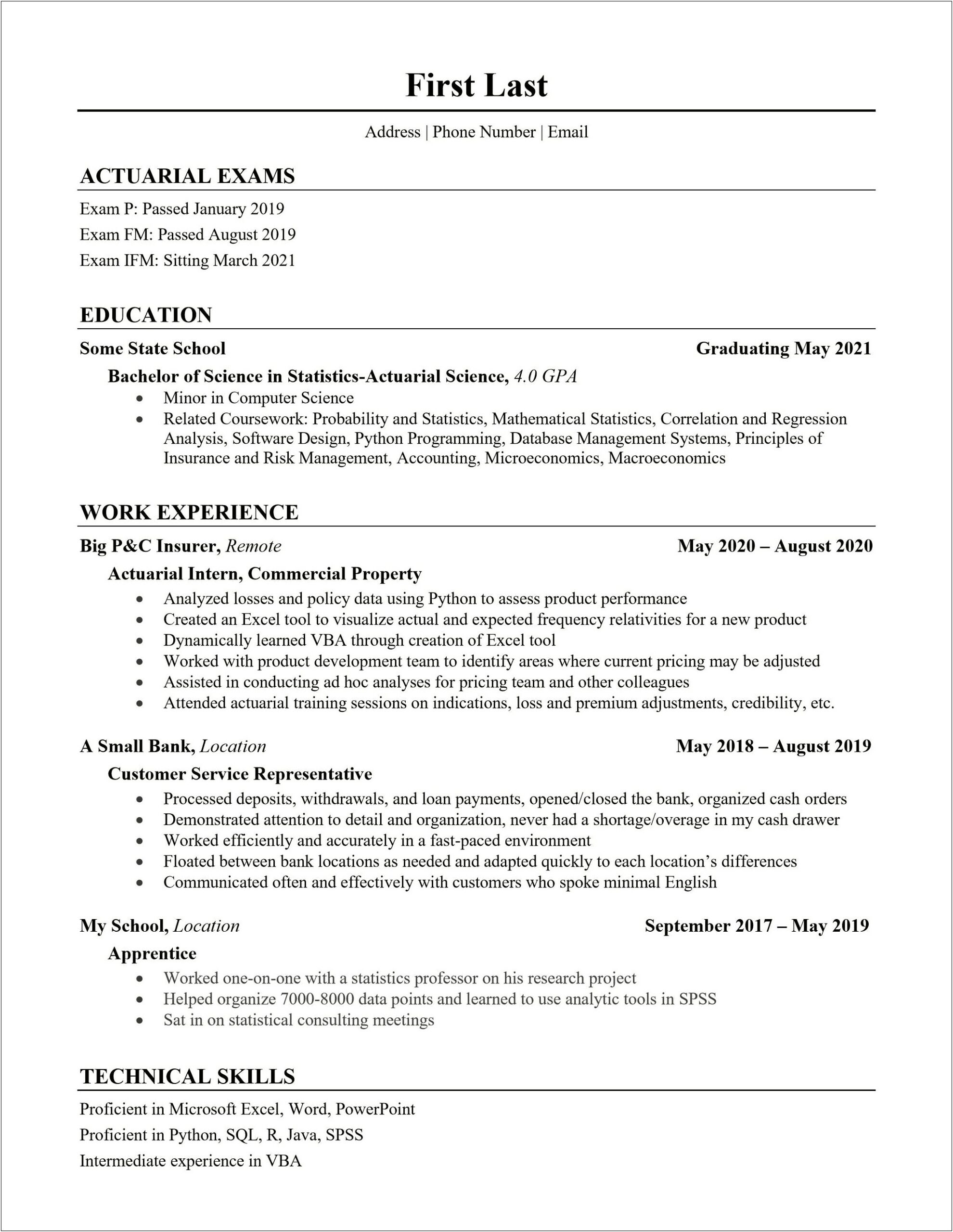 Putting Exams Passed On Resume Actuary