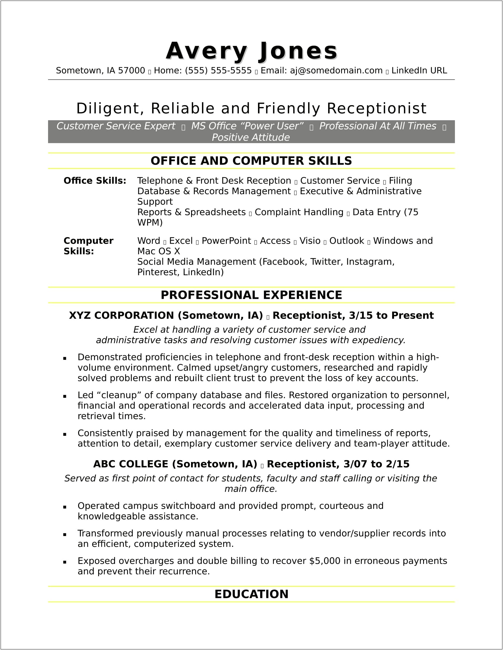 Putting Experiecen With Ms Office On Resume