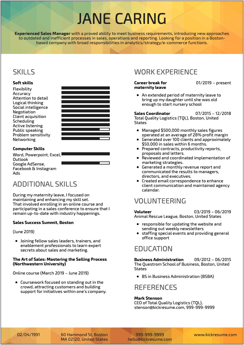 Putting Time Worked On Resume During Maternity