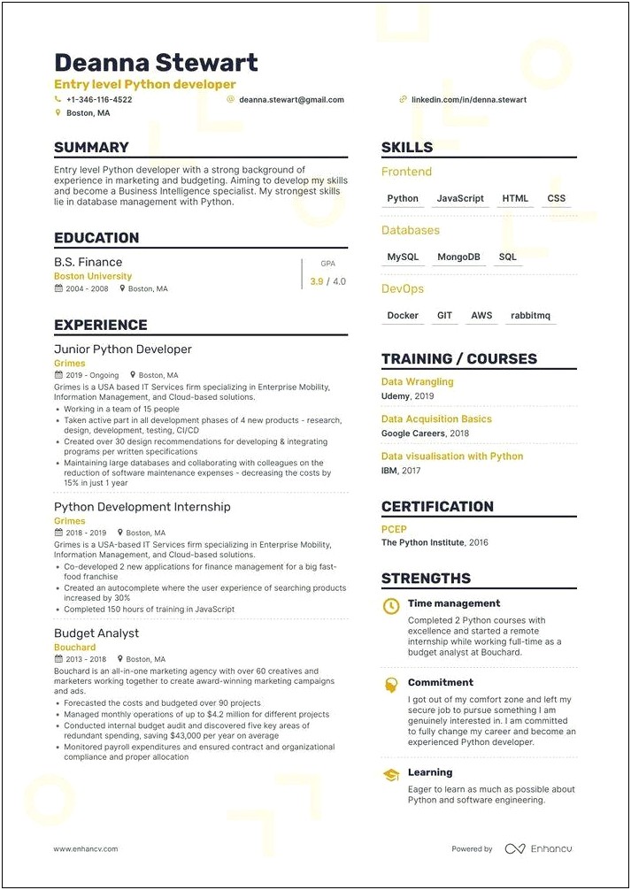 Python Shell Html Skills In Resume