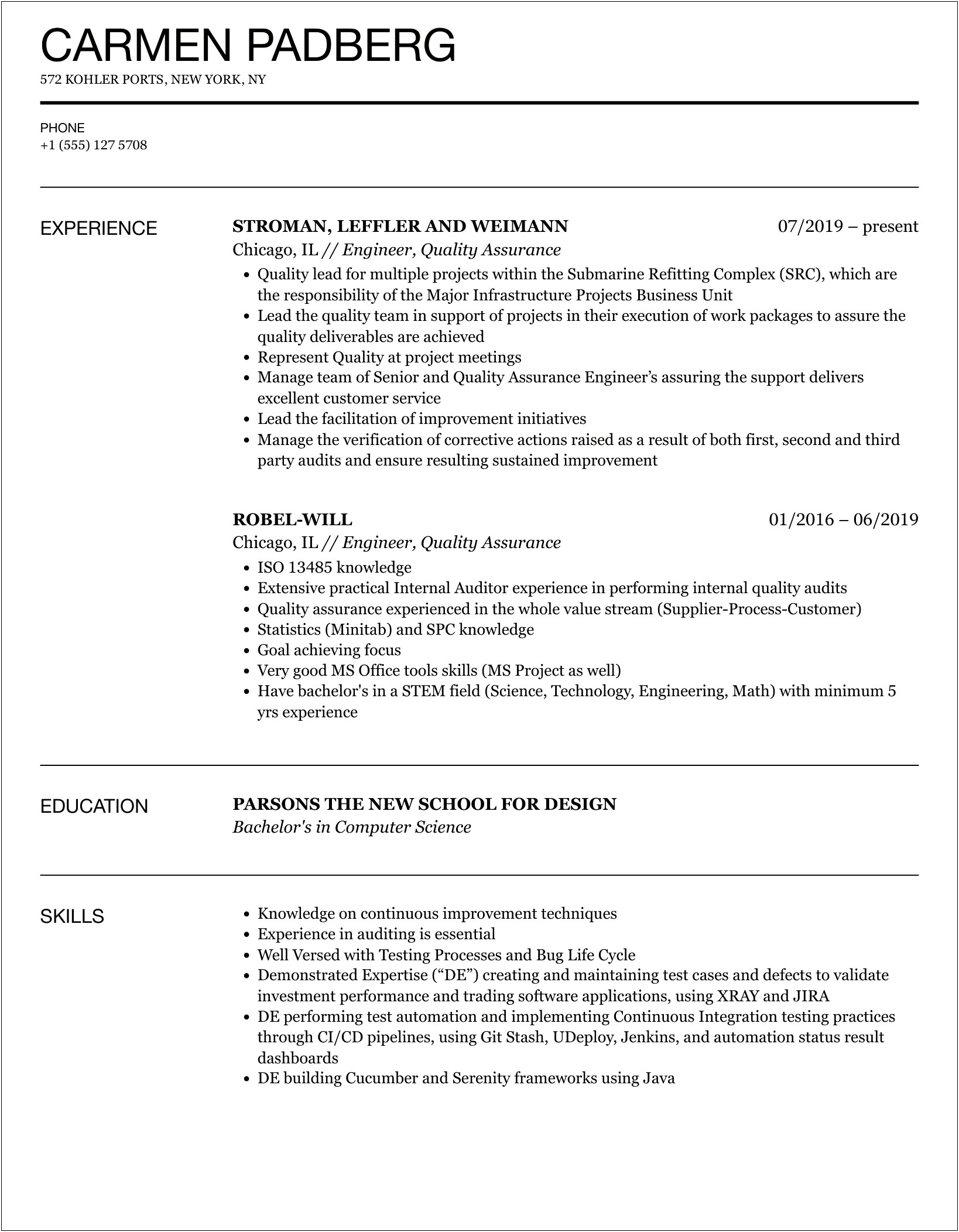 Qa Engineer Resume Samples Team Foundation Server