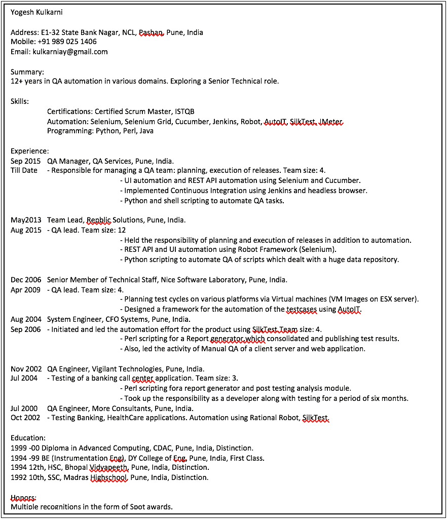 Qa Tester Resume With Python Experience
