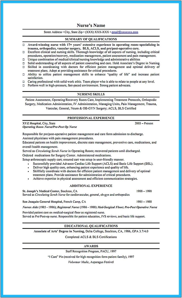 Qualifications Summary On Resume Registered Nurse